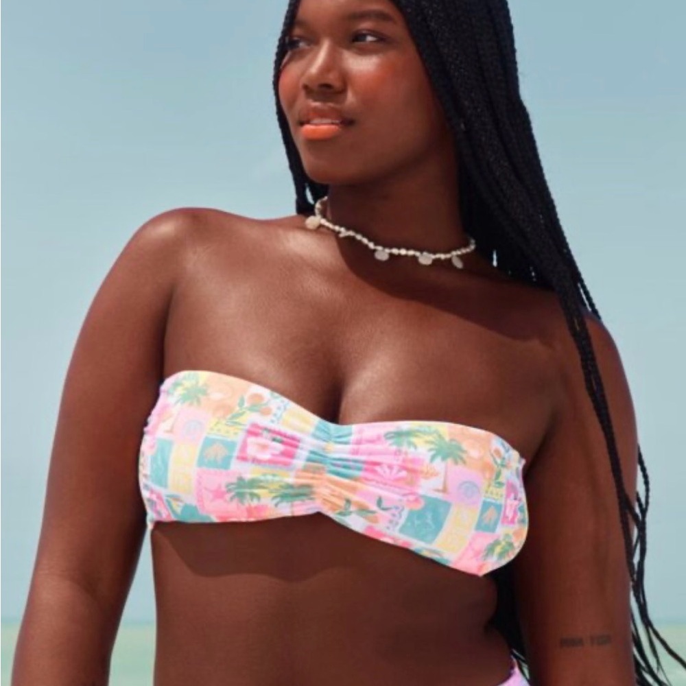 Hollister Multicolor Bandeau Bikini Top new S strapless